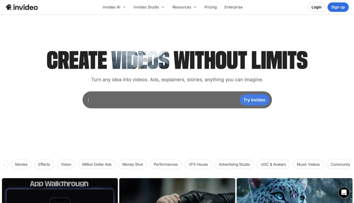 InVideo homepage - AI video creation