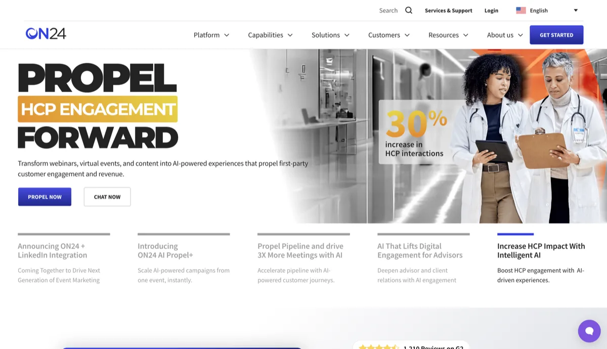ON24 homepage - enterprise webinar platform