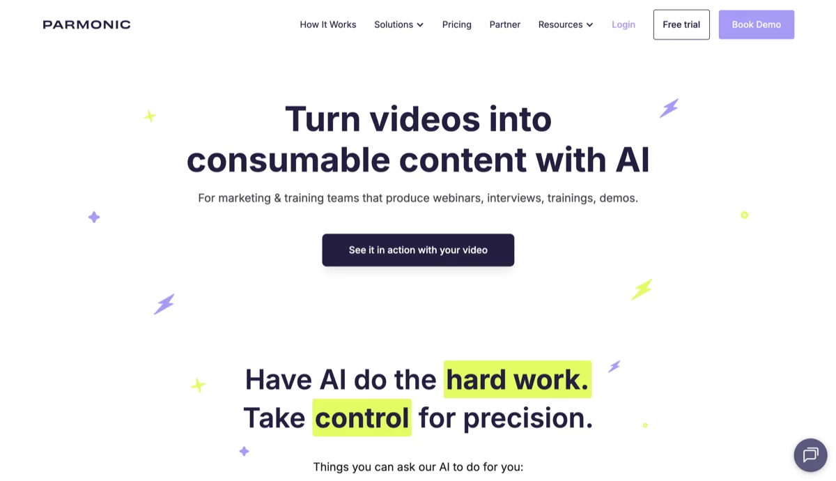 Parmonic homepage - B2B video repurposing for sales