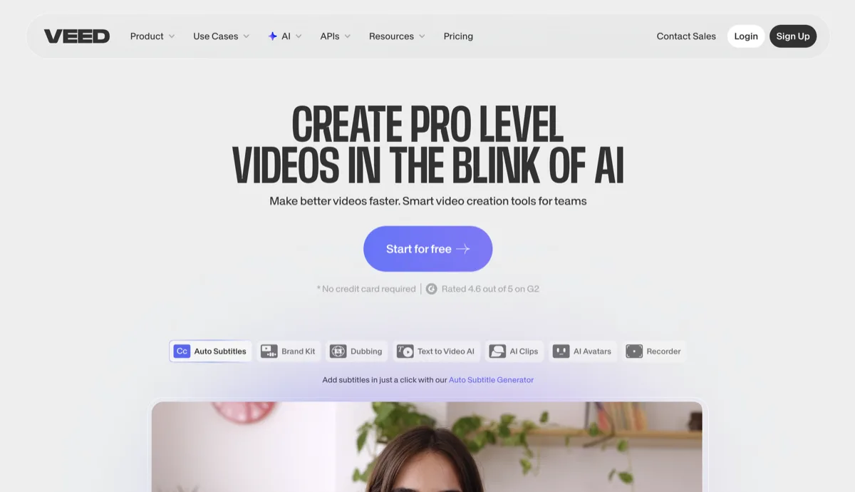 VEED.io homepage - online video editor