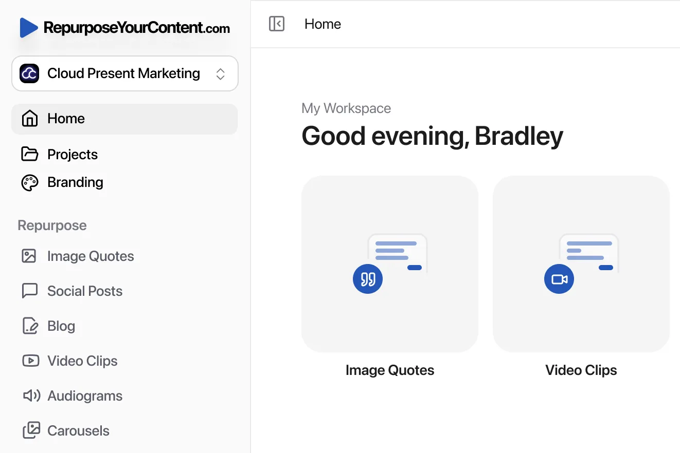RepurposeYourContent dashboard
